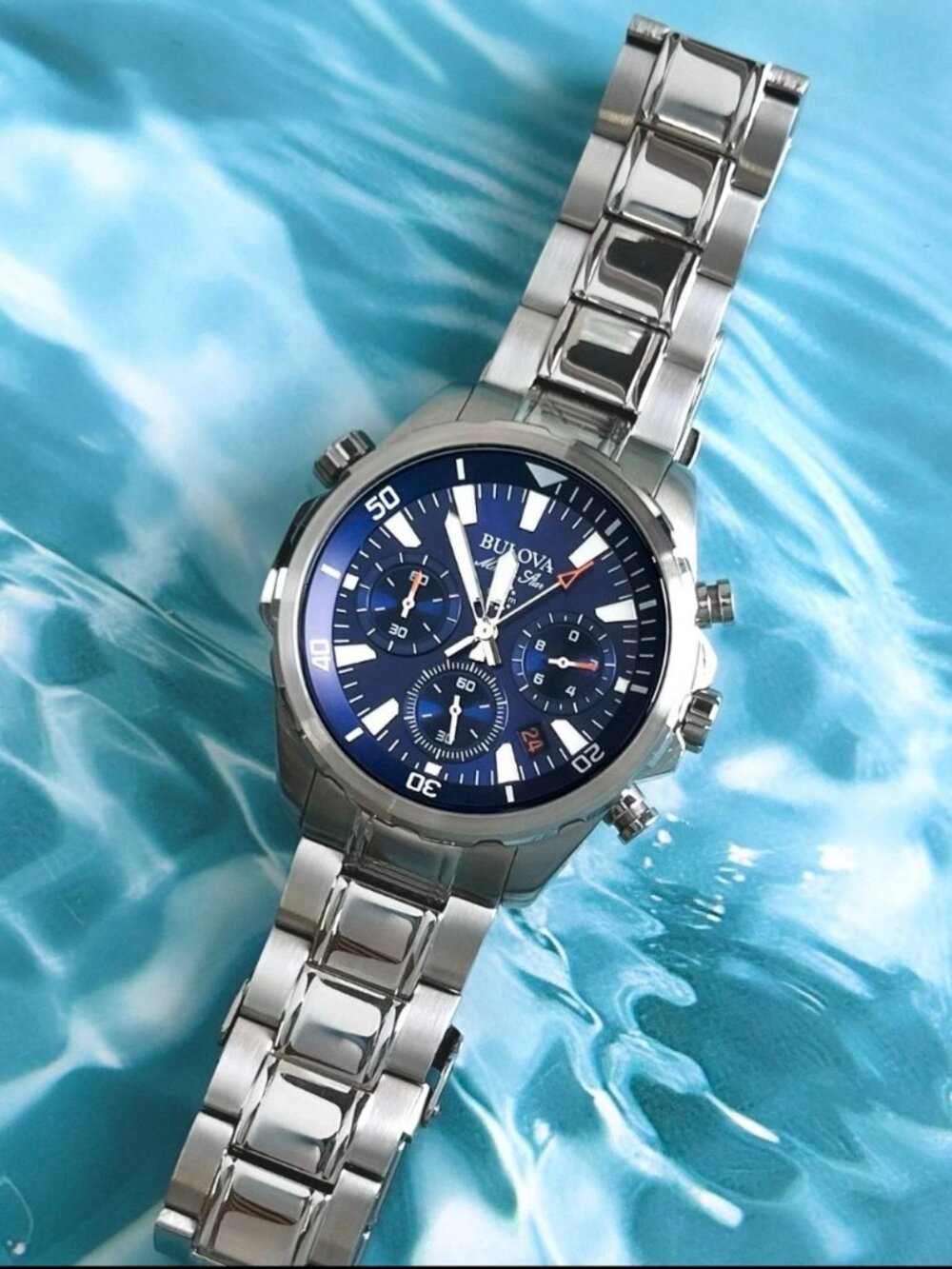 Bulova Marine Star Chronograph Blue Dial Men's Watch Stainless Steel